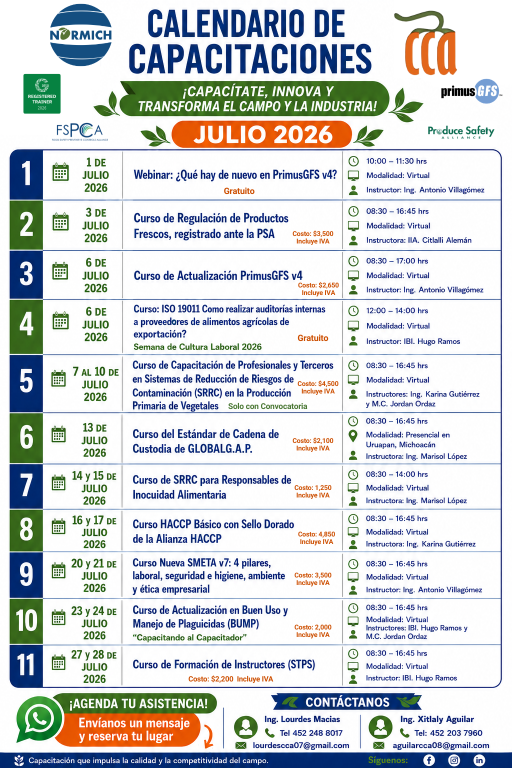 CALENDARIO DE CURSOS JULIO 2026