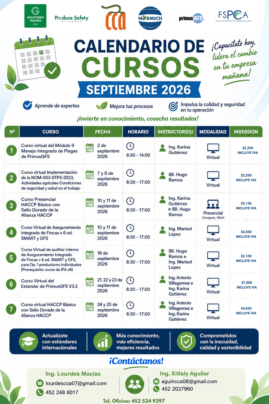 CALENDARIO CURSOS SEPTIEMBRE 2026